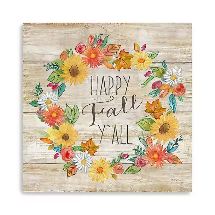 Fall>Kirklands Home Happy Fall Y'all Wreath Giclee Canvas Art Print
