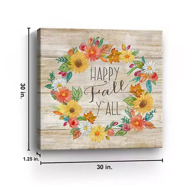 Fall>Kirklands Home Happy Fall Y'all Wreath Giclee Canvas Art Print