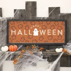 Halloween>Kirklands Home Happy Ghosts and Halloween Framed Wall Plaque Orange
