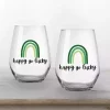 St Patricks Day Decorations>Kirklands Home Happy Go Lucky Stemless Wine Glasses, Set of 2