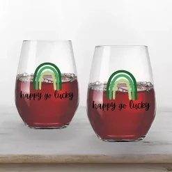 St Patricks Day Decorations>Kirklands Home Happy Go Lucky Stemless Wine Glasses, Set of 2