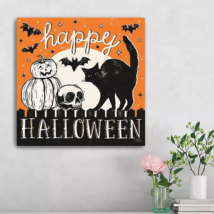 Halloween>Kirklands Home Happy Halloween Full Moon Cat Canvas Art Print