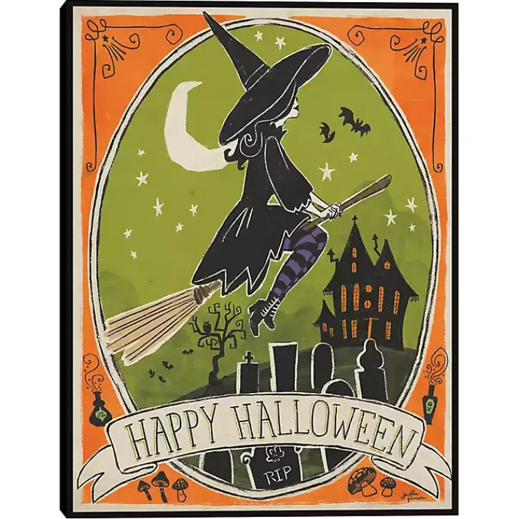 Halloween>Kirklands Home Happy Halloween Witch Canvas Wall Plaque