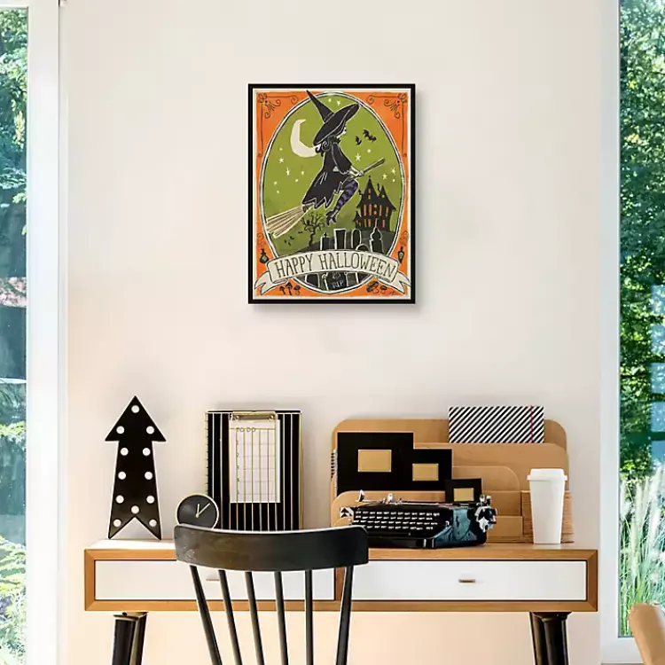 Halloween>Kirklands Home Happy Halloween Witch Canvas Wall Plaque