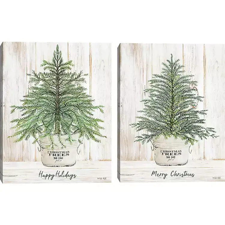Christmas Art & Wall Decor>Kirklands Home Happy Holidays Merry Christmas Trees 2-pc. Art Set Green