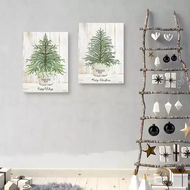Christmas Art & Wall Decor>Kirklands Home Happy Holidays Merry Christmas Trees 2-pc. Art Set Green