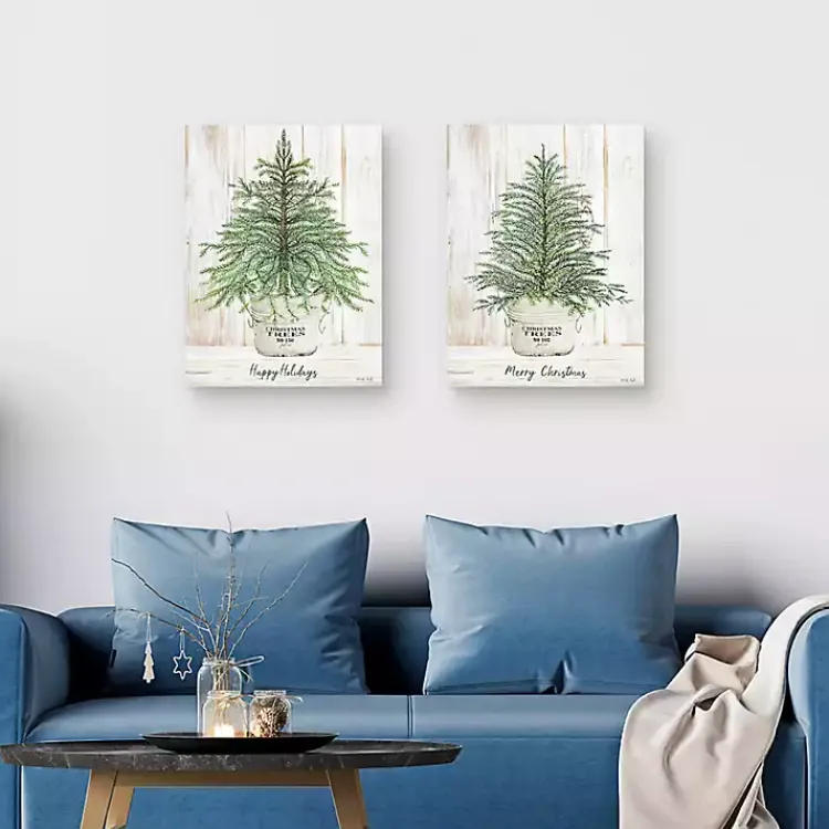 Christmas Art & Wall Decor>Kirklands Home Happy Holidays Merry Christmas Trees 2-pc. Art Set Green