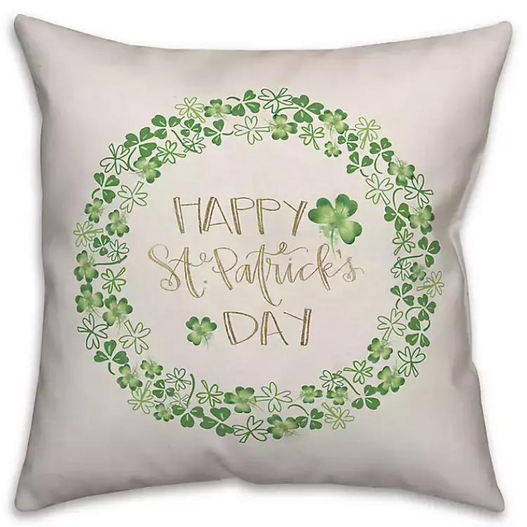 Pillows>Kirklands Home Happy St. Patrick's Day Clover Wreath Throw Pillow Green