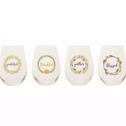Fall>Kirklands Home Harvest Sentiment Stemless Wine Glasses, Set of 4 Clear