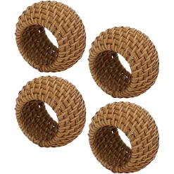 Kirklands Home Hazelnut Woven Rat Napkin Rings, Set of 4 Tan Discount