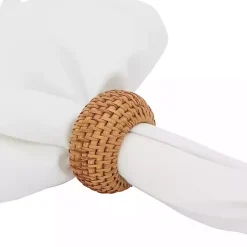 Kirklands Home Hazelnut Woven Rat Napkin Rings, Set of 4 Tan Discount