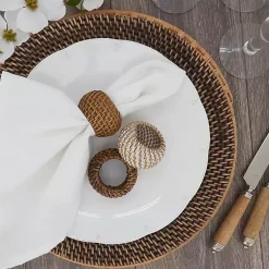 Kirklands Home Hazelnut Woven Rat Napkin Rings, Set of 4 Tan Discount