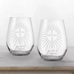 Easter Decorations>Kirklands Home He is Risen Engraved 2-pc. Stemless Wine Glass Set Clear
