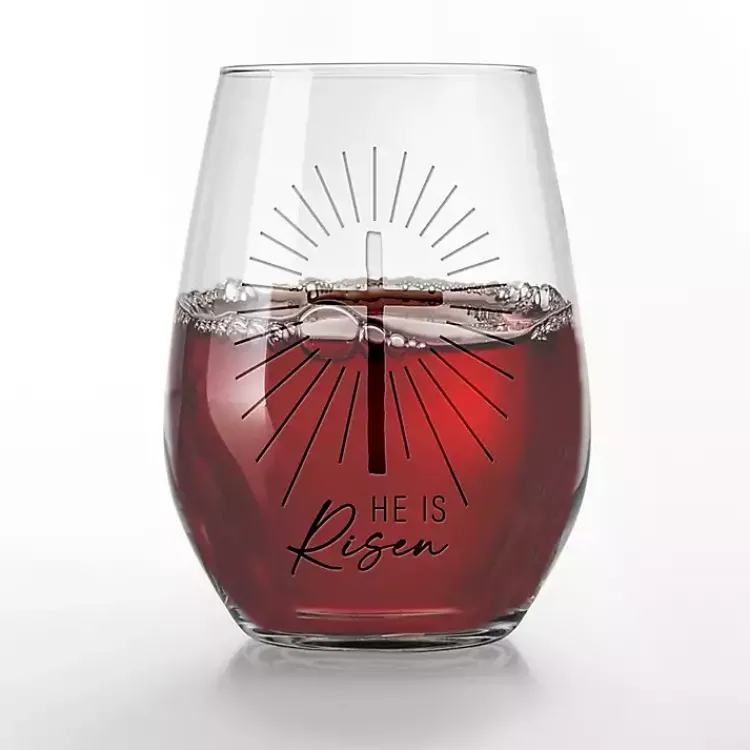 Easter Decorations>Kirklands Home He is Risen Engraved 2-pc. Stemless Wine Glass Set Clear