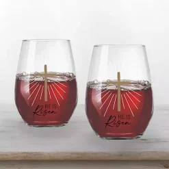 Easter Decorations>Kirklands Home He is Risen Printed 2-pc. Stemless Wine Glass Set Clear