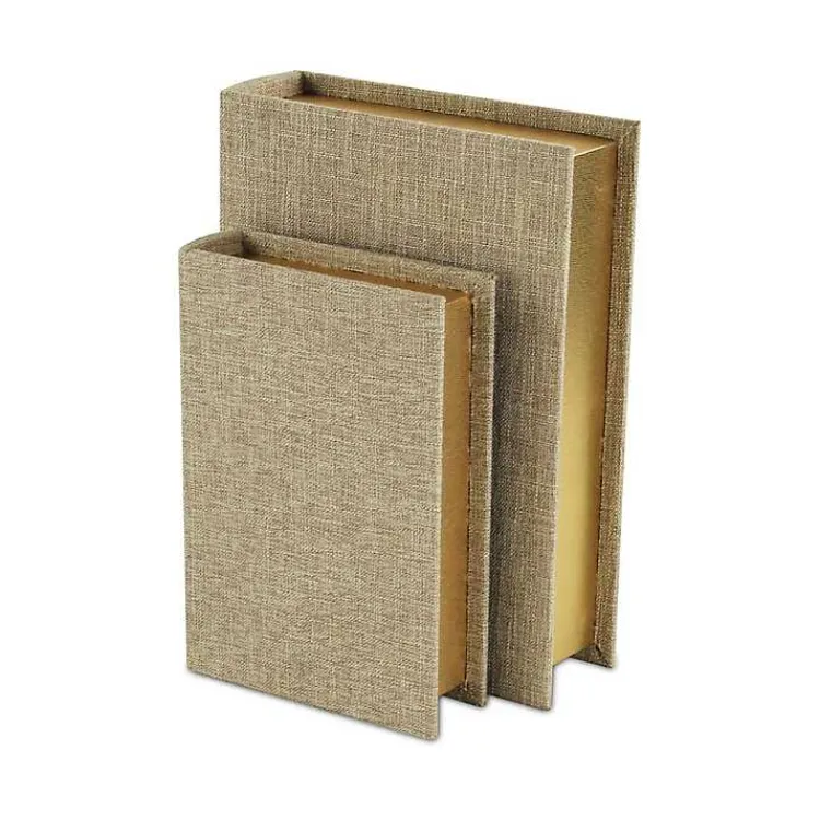 Baskets & Boxes>Kirklands Home Heathered Beige Linen Book Boxes, Set of 2 Tan