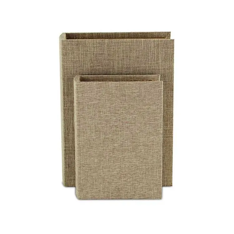 Baskets & Boxes>Kirklands Home Heathered Beige Linen Book Boxes, Set of 2 Tan