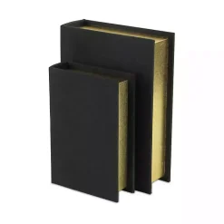 Baskets & Boxes>Kirklands Home Heathered Linen Book Boxes, Set of 2 Black