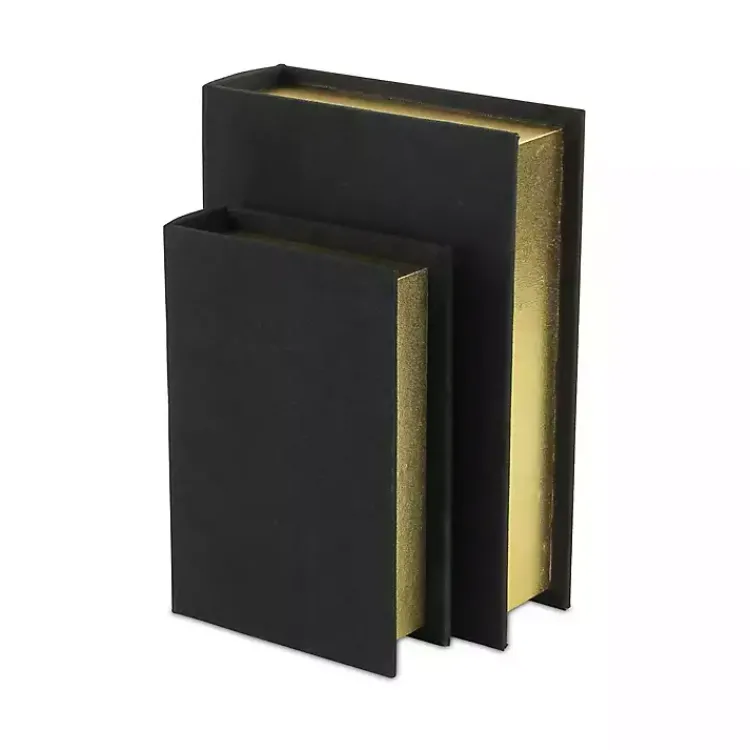 Baskets & Boxes>Kirklands Home Heathered Linen Book Boxes, Set of 2 Black