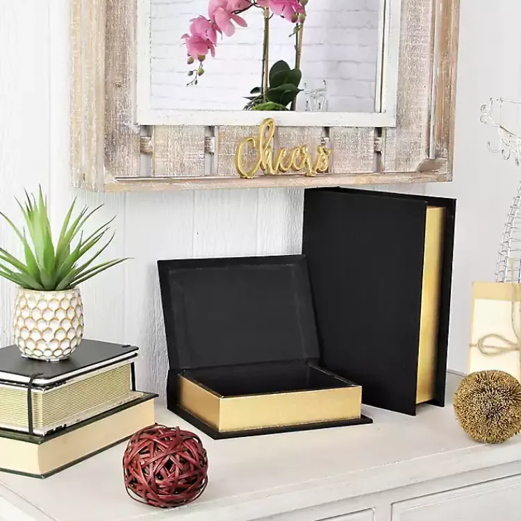 Baskets & Boxes>Kirklands Home Heathered Linen Book Boxes, Set of 2 Black