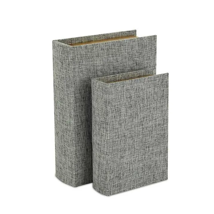 Baskets & Boxes>Kirklands Home Heathered Linen Book Boxes, Set of 2 Gray