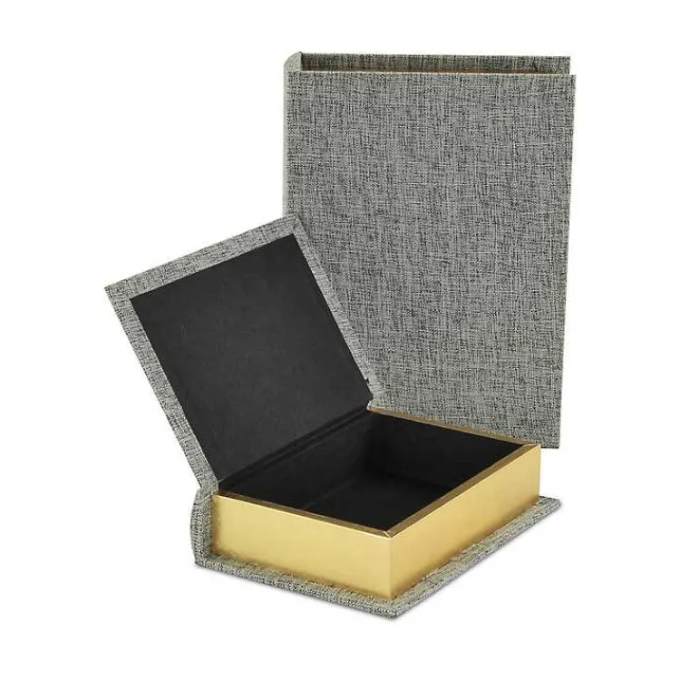 Baskets & Boxes>Kirklands Home Heathered Linen Book Boxes, Set of 2 Gray