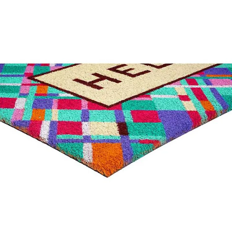 Kirklands Home Hello Colorful Diamond Doormat Blue New