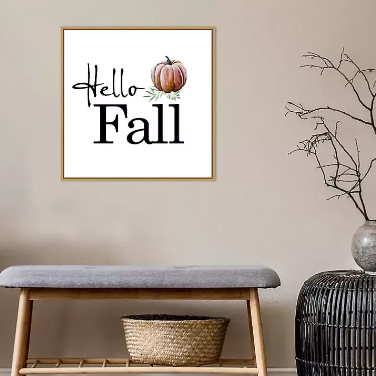 Fall>Kirklands Home Hello Fall Pumpkin Typography Framed Wall Art