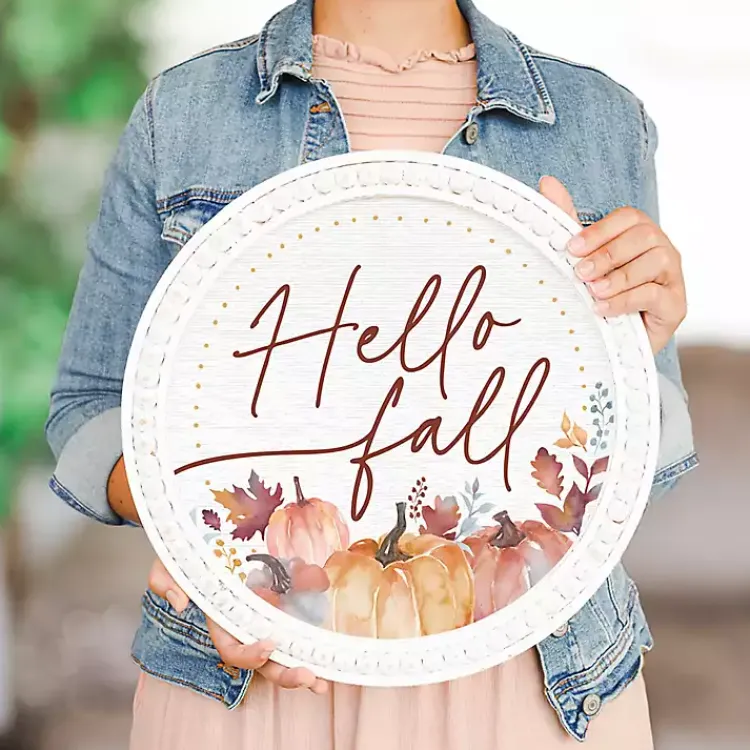 Fall>Kirklands Home Hello Fall Round Beaded Framed Wall Plaque