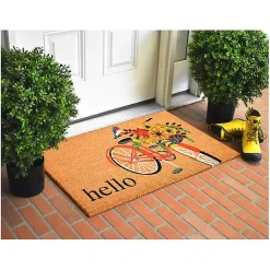 Kirklands Home Hello Floral Bicycle Doormat New