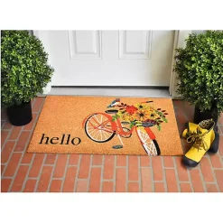 Kirklands Home Hello Floral Bicycle Doormat New