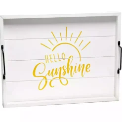 Decorative Trays>Kirklands Home Hello Sunshine Wood Tray White