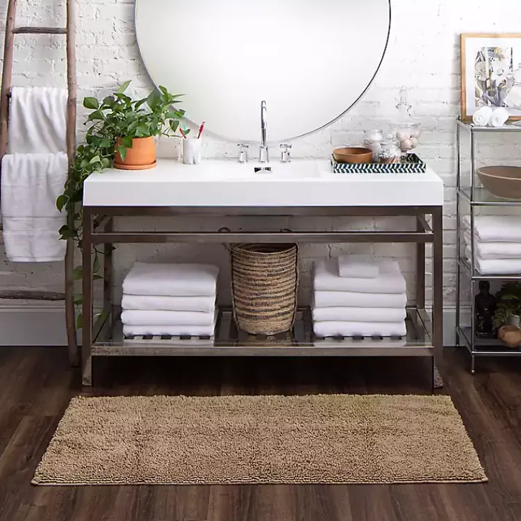 Kirklands Home High Pile Taupe Cotton Non-Skid Classic Bath Mat Tan Discount