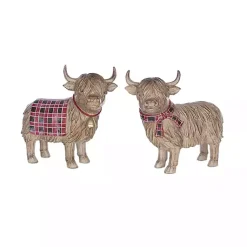 Christmas Decorations>Kirklands Home Highland Cow Christmas Figurines, Set of 2 Brown