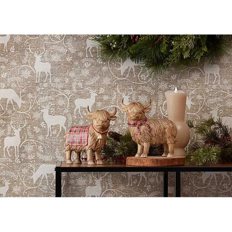 Christmas Decorations>Kirklands Home Highland Cow Christmas Figurines, Set of 2 Brown
