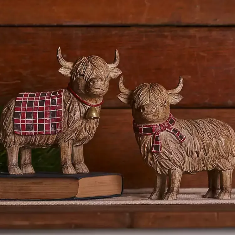 Christmas Decorations>Kirklands Home Highland Cow Christmas Figurines, Set of 2 Brown