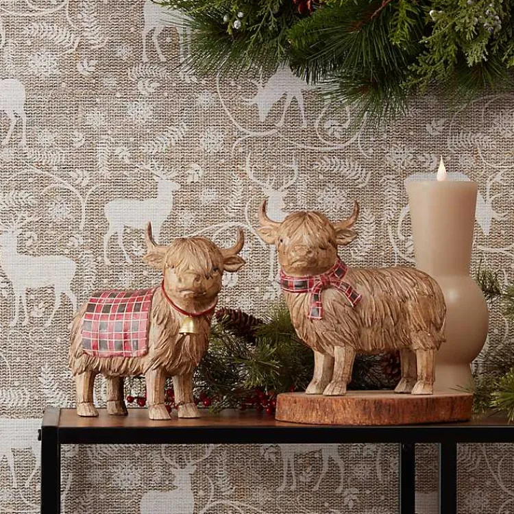 Christmas Decorations>Kirklands Home Highland Cow Christmas Figurines, Set of 2 Brown