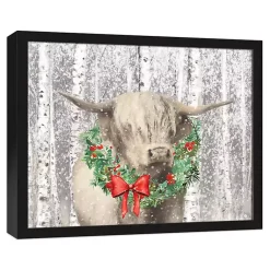 Christmas Art & Wall Decor>Kirklands Home Highland Cow Wreath Framed Canvas Art Print Black