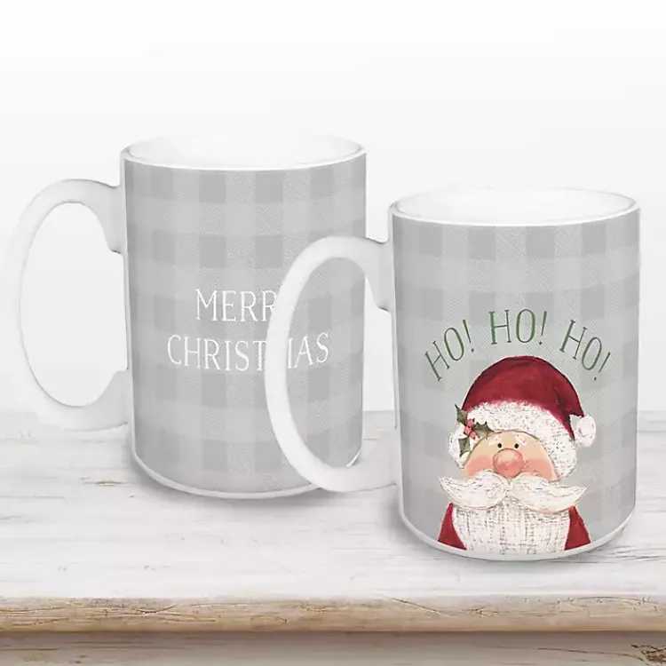 Christmas Dining & Entertaining>Kirklands Home Ho Ho Ho Santa Checkered Christmas Mugs, Set of 2