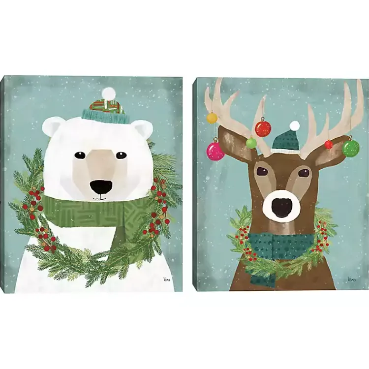 Christmas Art & Wall Decor>Kirklands Home Holiday Animals Canvas Art Prints, Set of 2
