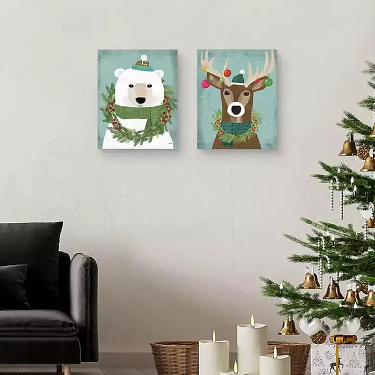 Christmas Art & Wall Decor>Kirklands Home Holiday Animals Canvas Art Prints, Set of 2