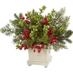 Christmas Arrangements & Garland>Kirklands Home Holiday Berry Arrangement in Antique Planter