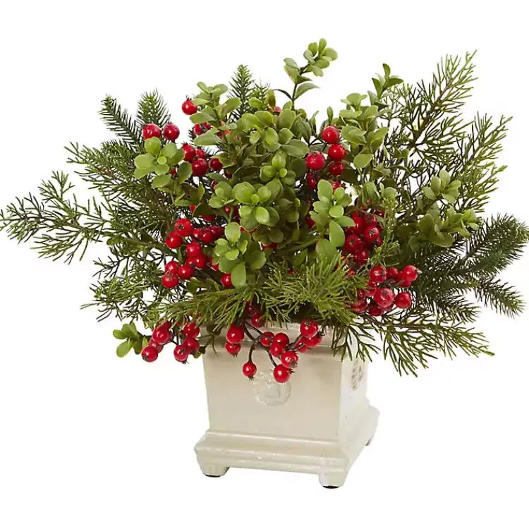 Christmas Arrangements & Garland>Kirklands Home Holiday Berry Arrangement in Antique Planter
