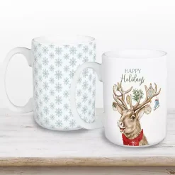 Christmas Dining & Entertaining>Kirklands Home Holiday Deer & Snowflakes Christmas Mugs, Set of 2