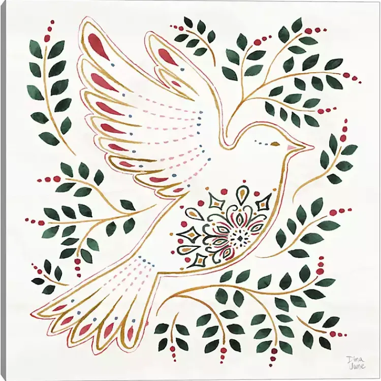 Christmas Art & Wall Decor>Kirklands Home Holiday Dove Canvas Art Print White