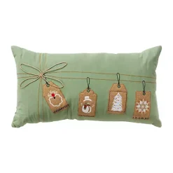 Christmas Pillows>Kirklands Home Holiday Gift Tags Embroidered Lumbar Pillow