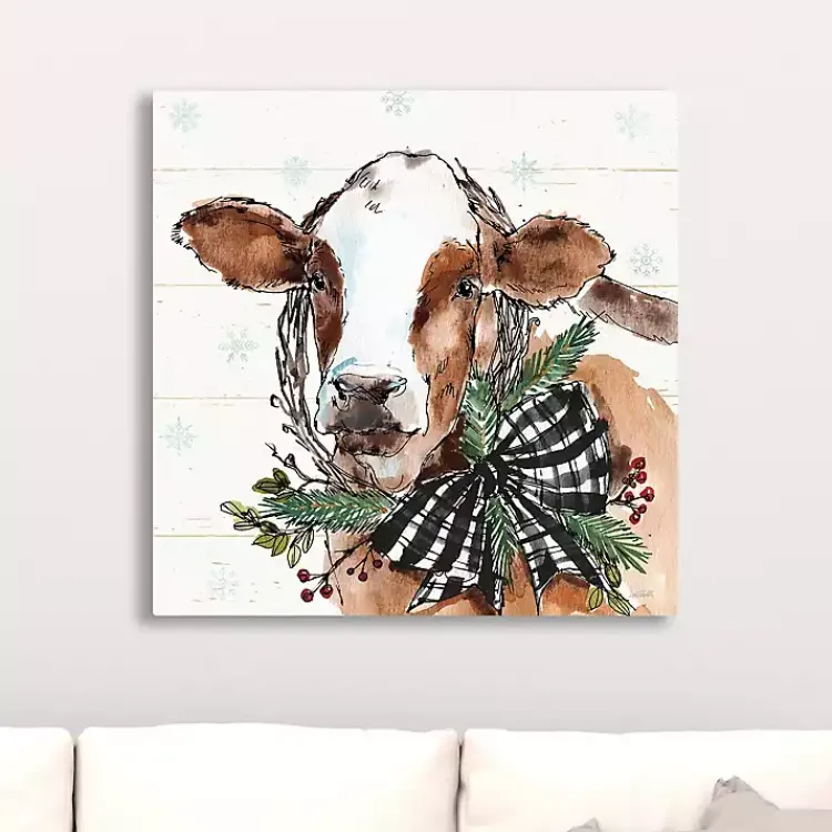 Christmas Art & Wall Decor>Kirklands Home Holiday on the Farm Cow Canvas Art Print