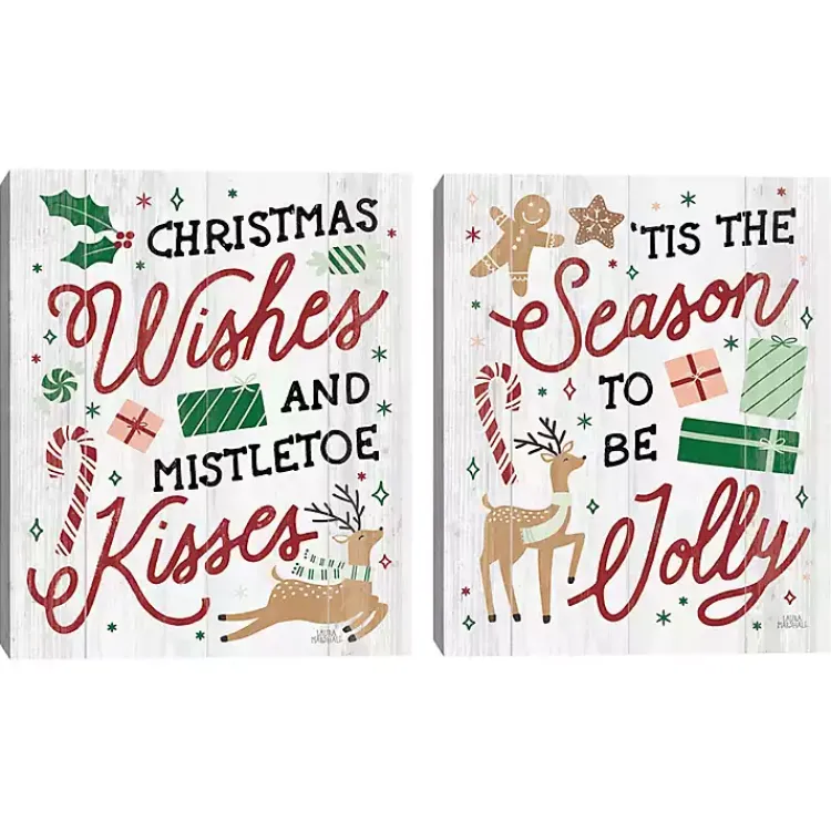 Christmas Art & Wall Decor>Kirklands Home Holiday Phrase Canvas Art Prints, Set of 2