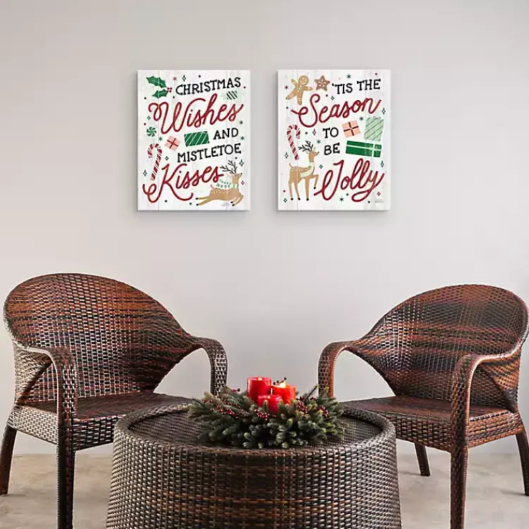 Christmas Art & Wall Decor>Kirklands Home Holiday Phrase Canvas Art Prints, Set of 2