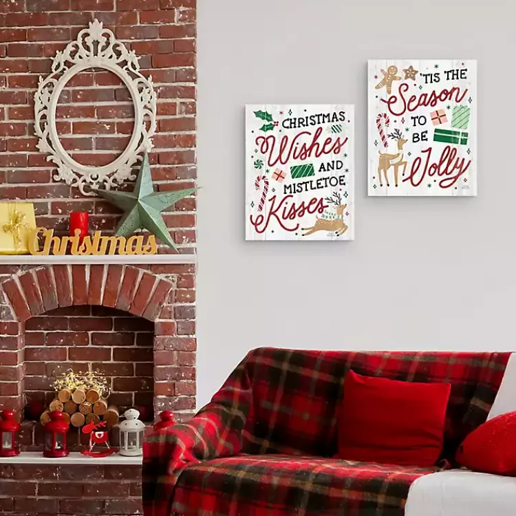 Christmas Art & Wall Decor>Kirklands Home Holiday Phrase Canvas Art Prints, Set of 2